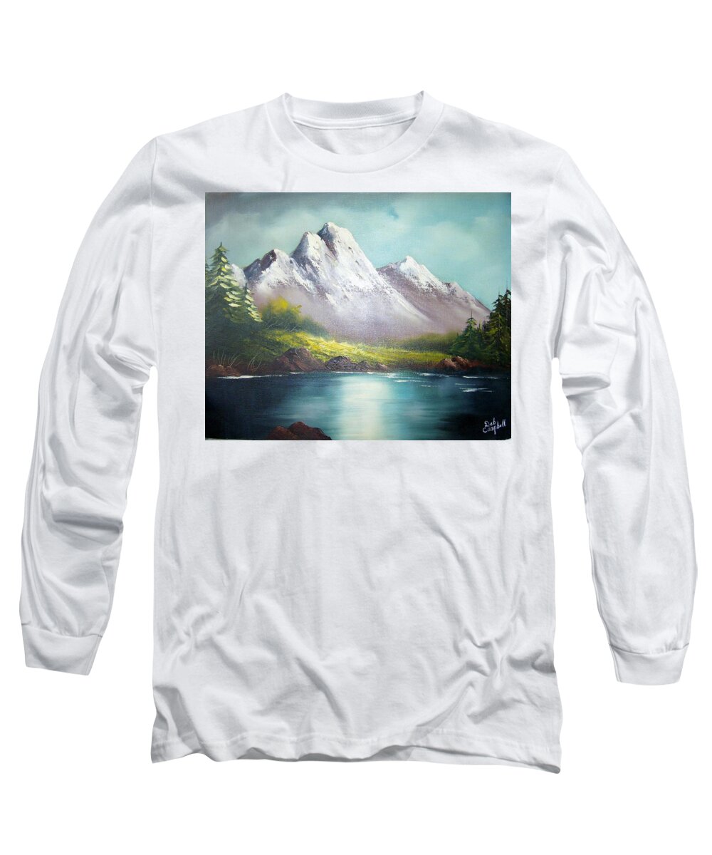Mountains Long Sleeve T-Shirt featuring the painting Mountain Lake by Debra Campbell