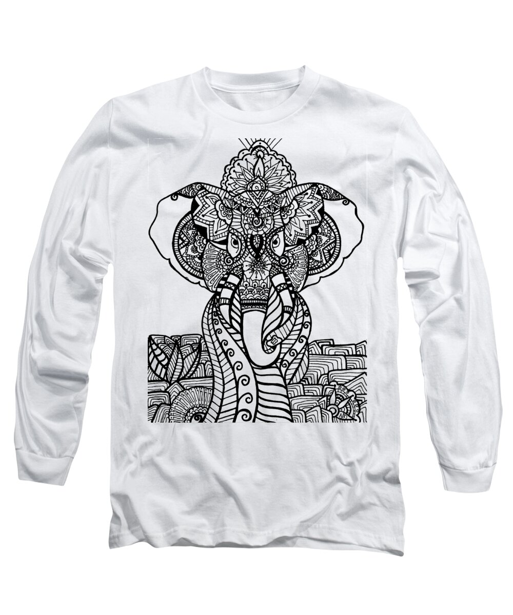  Long Sleeve T-Shirt featuring the drawing Mr. Elephante by Nicole Dumond-Barry