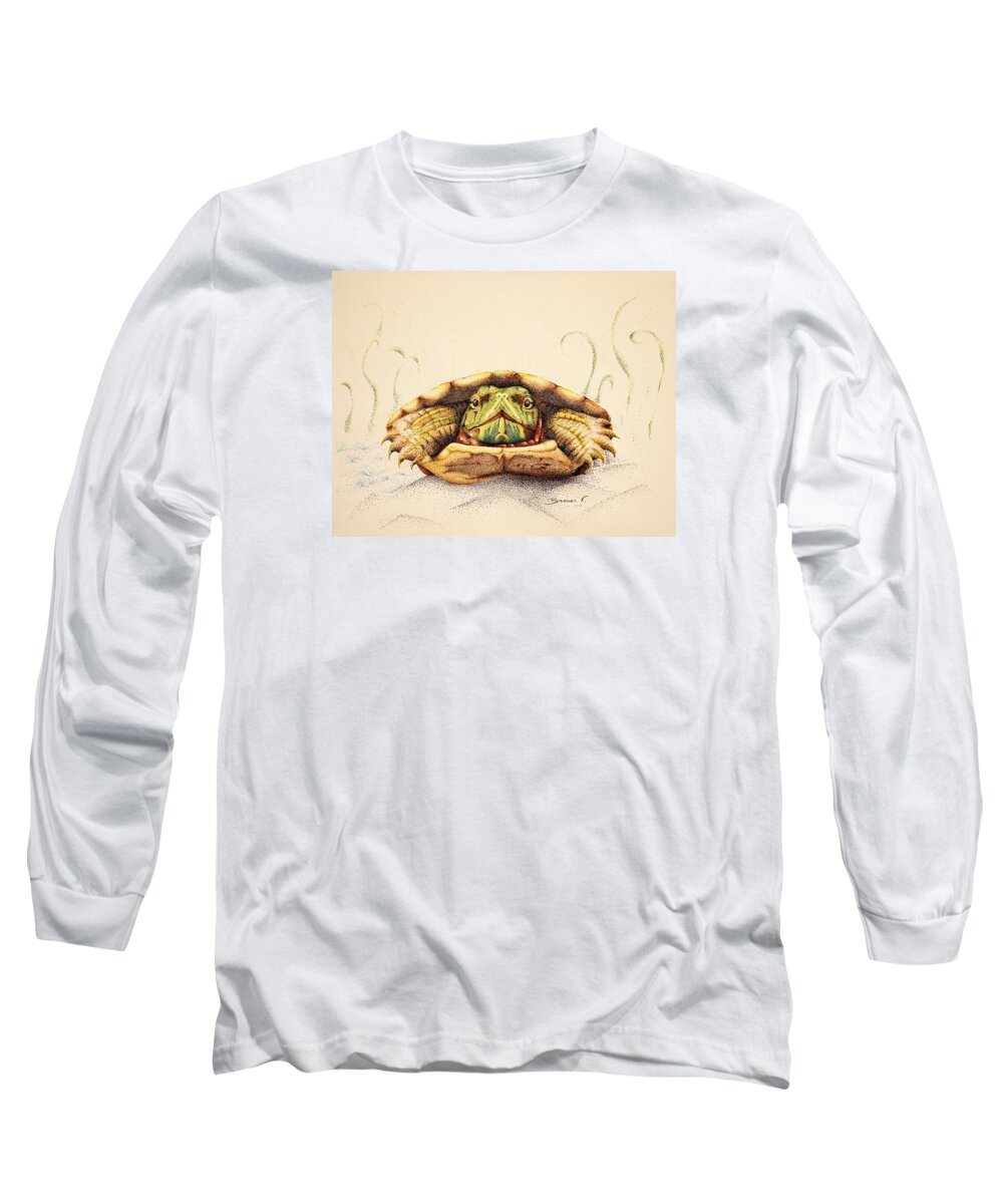 Turtle Long Sleeve T-Shirt featuring the drawing Mr. Flo by Katharina Bruenen