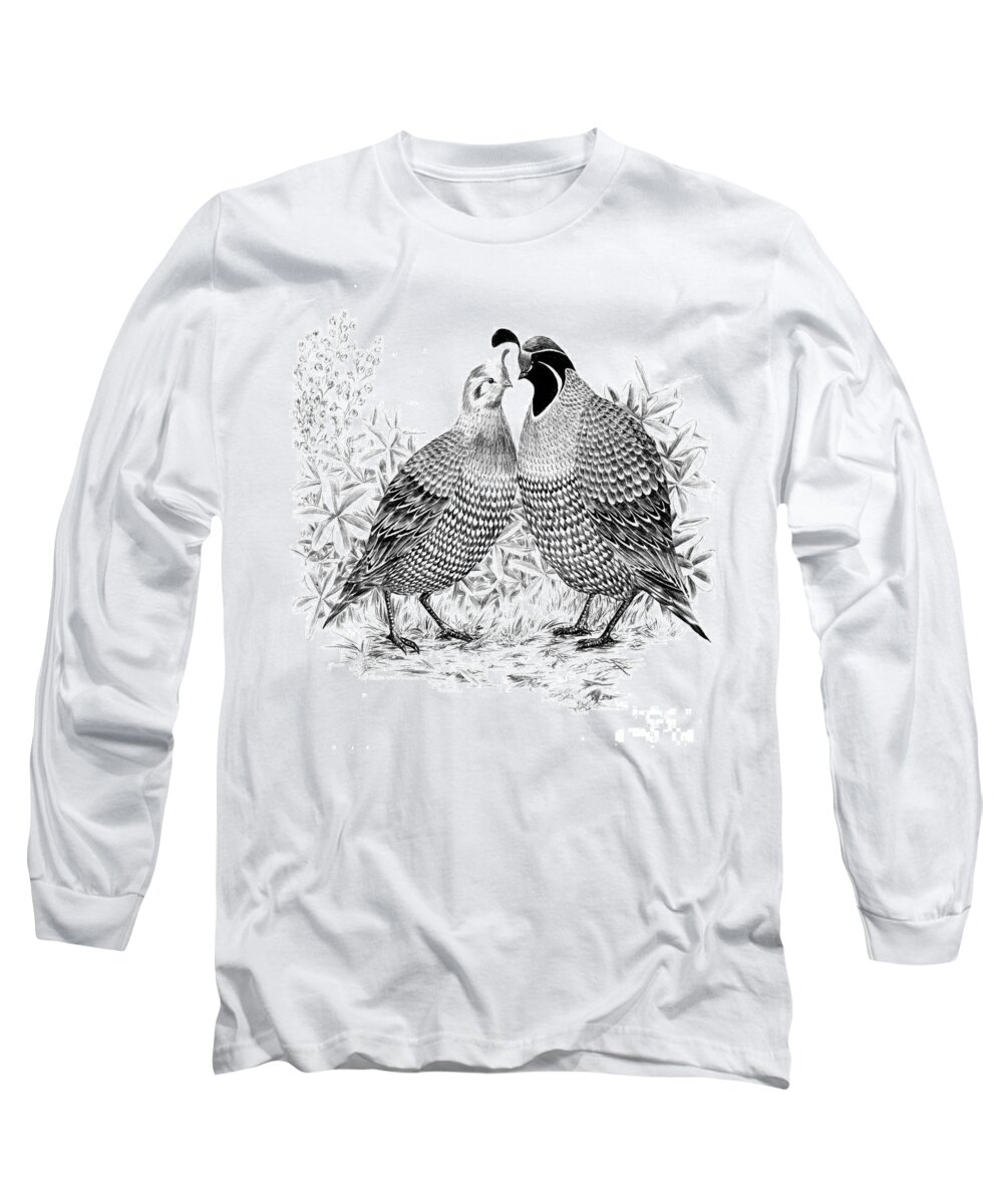 Quail Long Sleeve T-Shirt featuring the drawing My Dearest by Alice Chen
