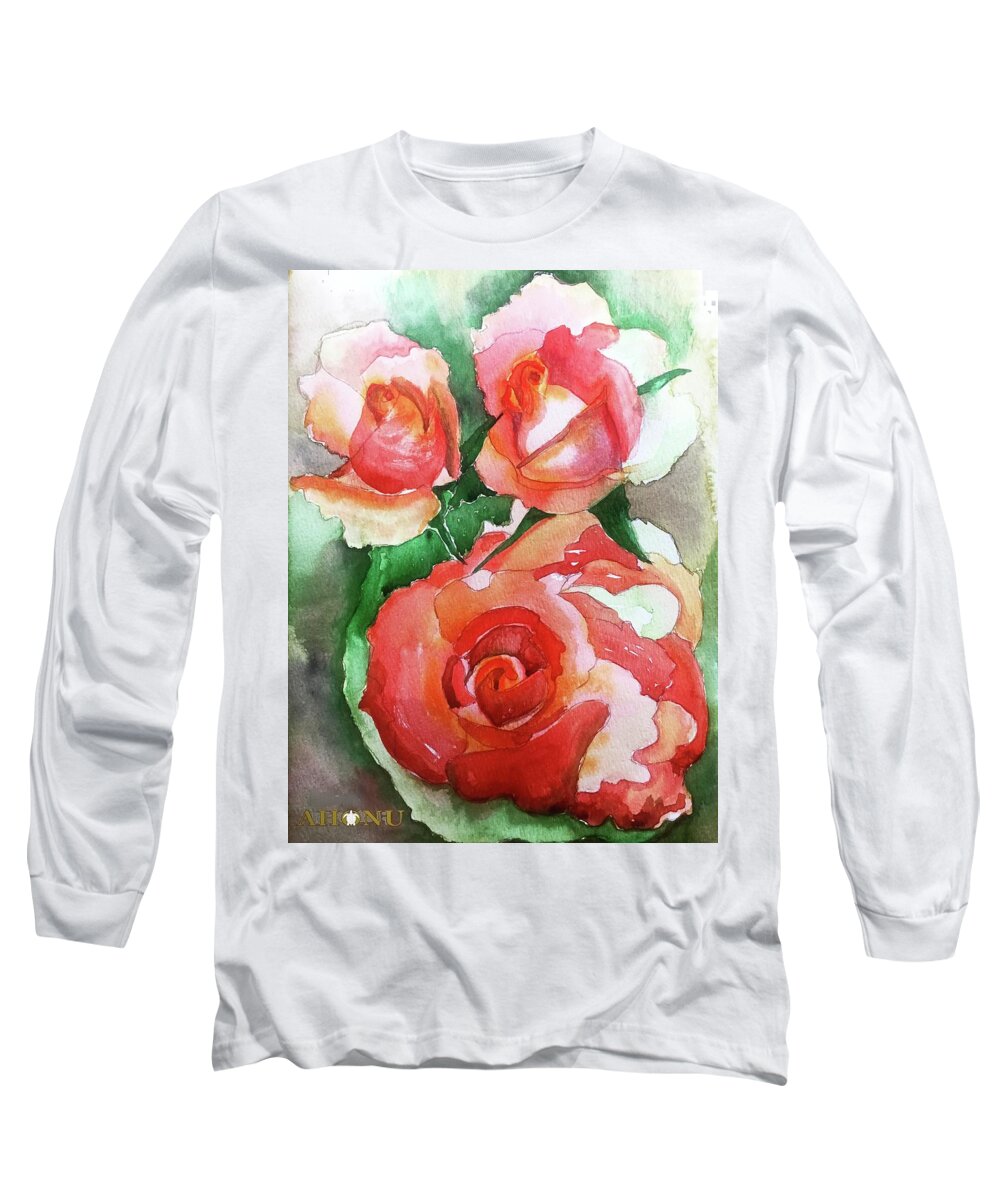 Rose Long Sleeve T-Shirt featuring the painting My Wild Irish Rose by AHONU Aingeal Rose