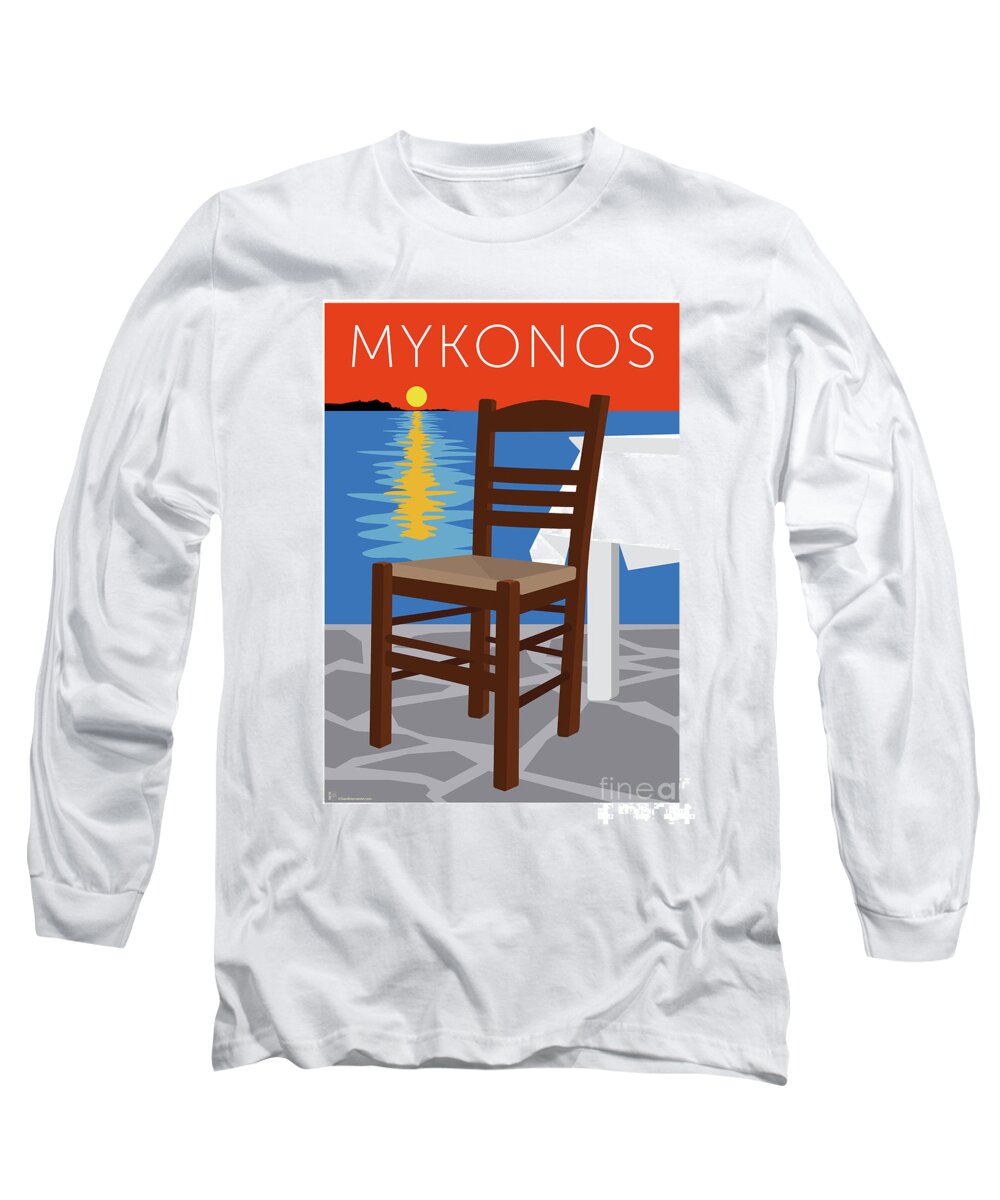 Mykonos Long Sleeve T-Shirt featuring the digital art MYKONOS Empty Chair - Orange by Sam Brennan