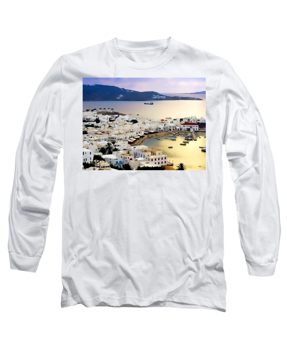 Landscape Long Sleeve T-Shirt featuring the painting Mykonos Greece by Dean Wittle
