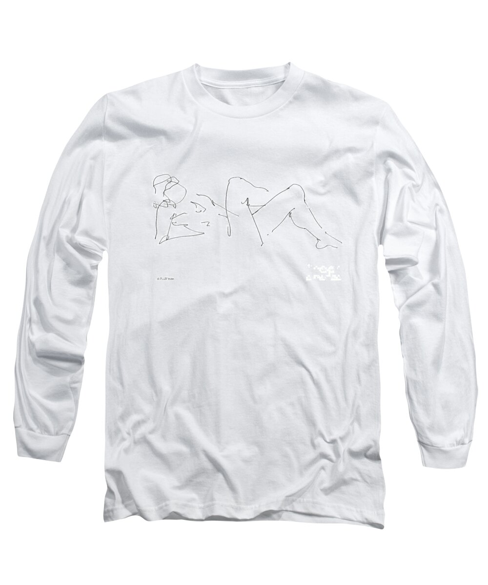 Male Long Sleeve T-Shirt featuring the drawing Naked-Male-Drawing-14 by Gordon Punt