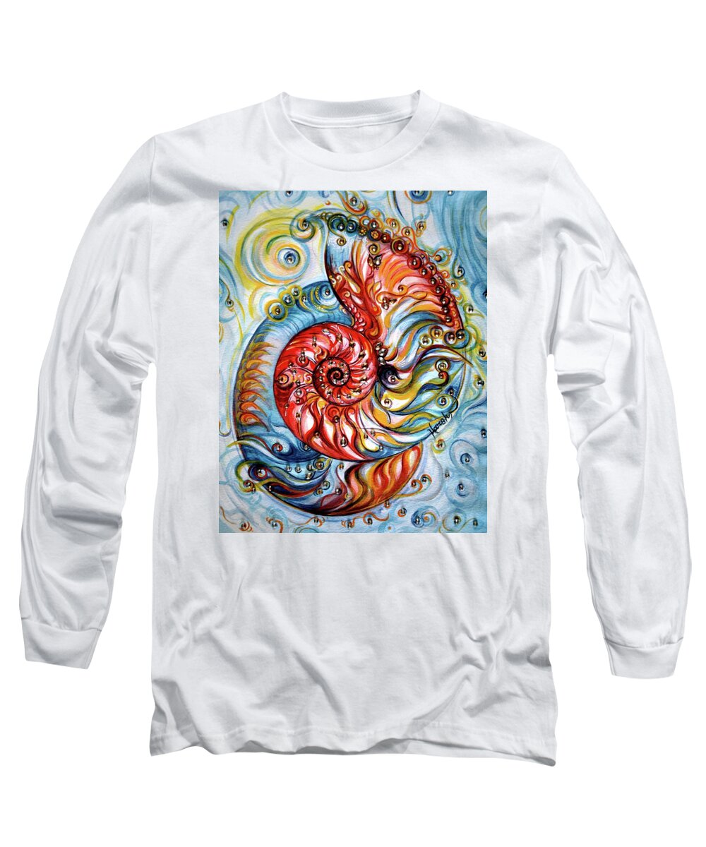Nautilus Shell Long Sleeve T-Shirt featuring the painting Nautilus Shell - Ornate by Harsh Malik