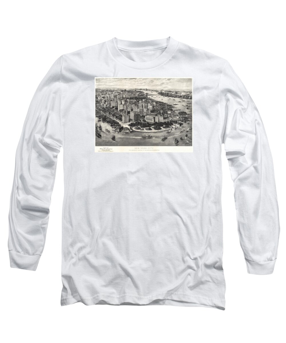 Map Long Sleeve T-Shirt featuring the painting New York City Manhattan 1905 by Vincent Monozlay