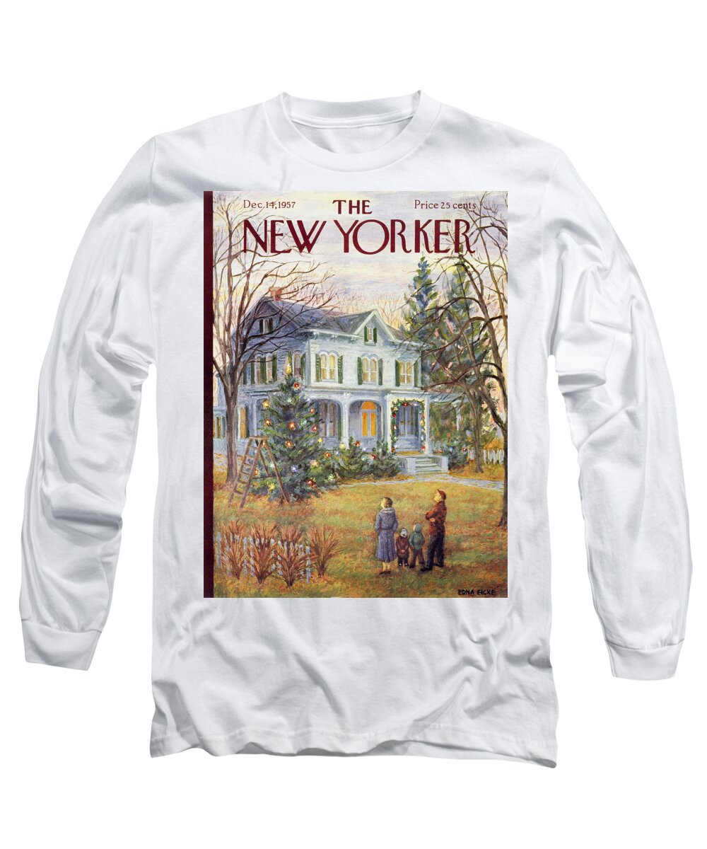 Christmas Long Sleeve T-Shirt featuring the painting New Yorker December 14 1957 by Edna Eicke