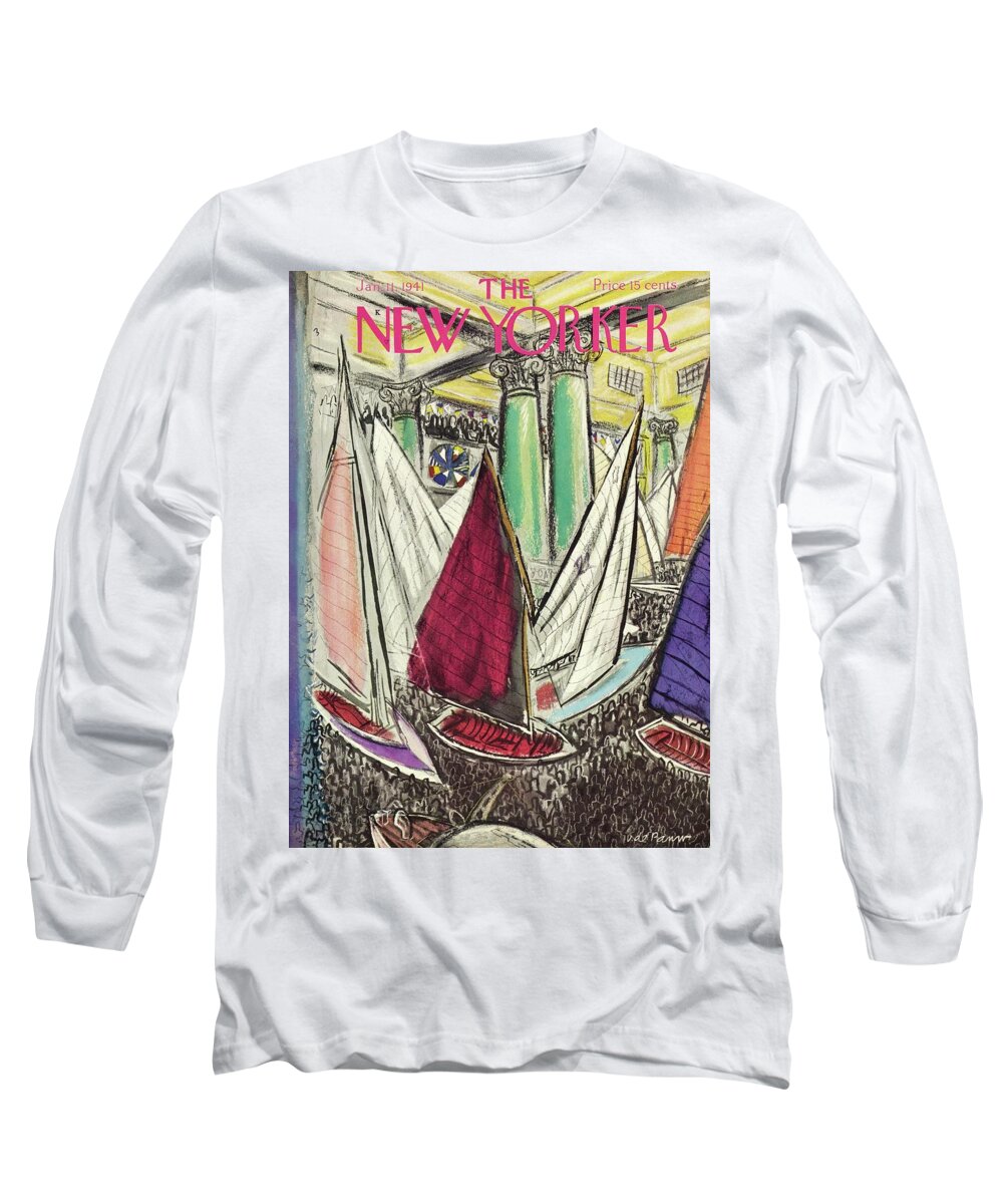 Sailboats Long Sleeve T-Shirt featuring the painting New Yorker January 11 1941 by Victor De Pauw