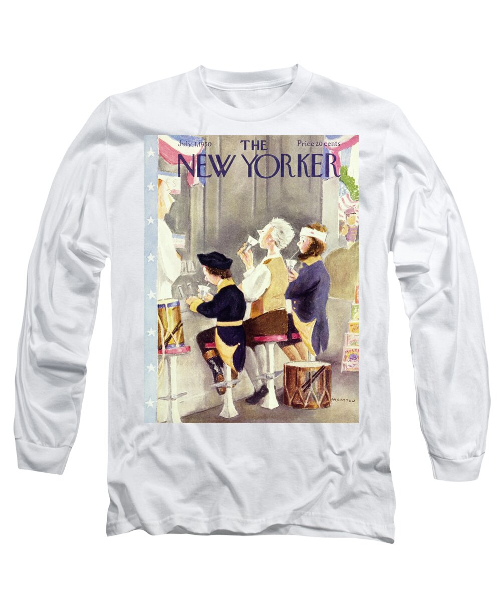 Men Long Sleeve T-Shirt featuring the painting New Yorker July 1 1950 by William Cotton
