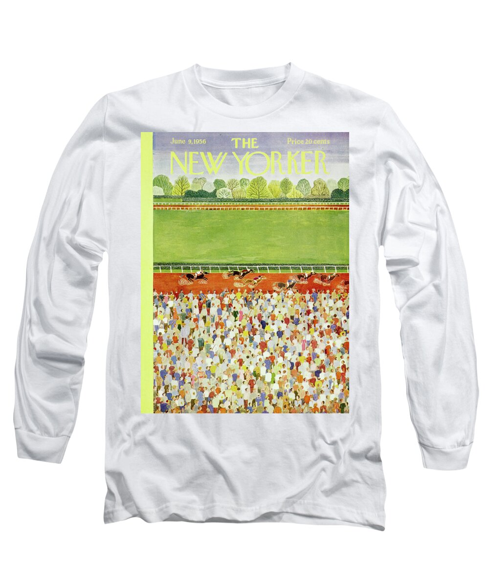 Steeplechase Long Sleeve T-Shirt featuring the painting New Yorker June 9 1956 by Ilonka Karasz