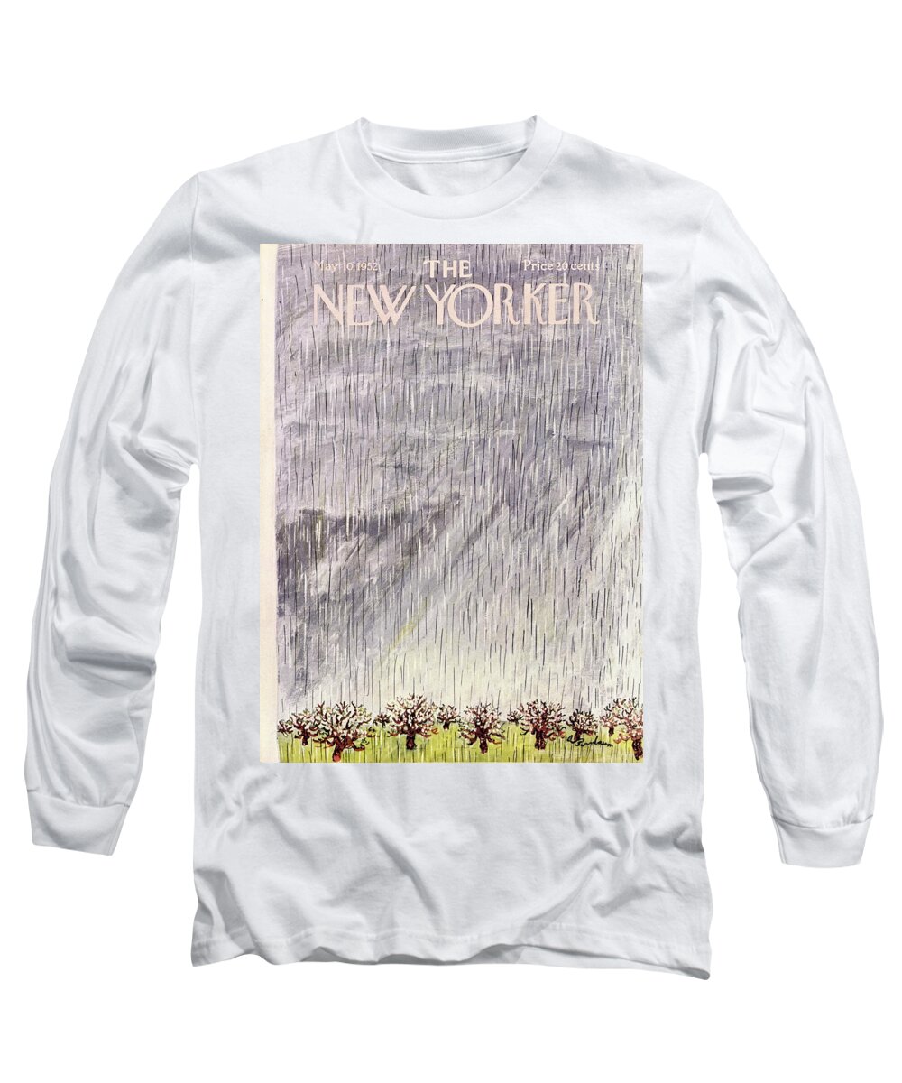 Rain Long Sleeve T-Shirt featuring the painting New Yorker May 10 1952 by Abe Birnbaum
