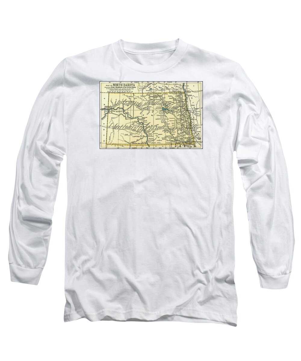 Map Long Sleeve T-Shirt featuring the photograph North Dakota Antique Map 1891 by Phil Cardamone