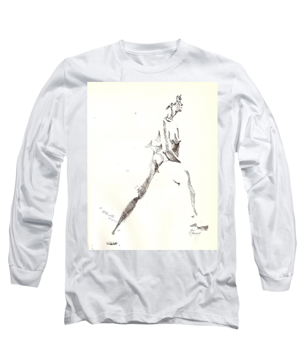 Nude Long Sleeve T-Shirt featuring the drawing Nude 6 by R Allen Swezey