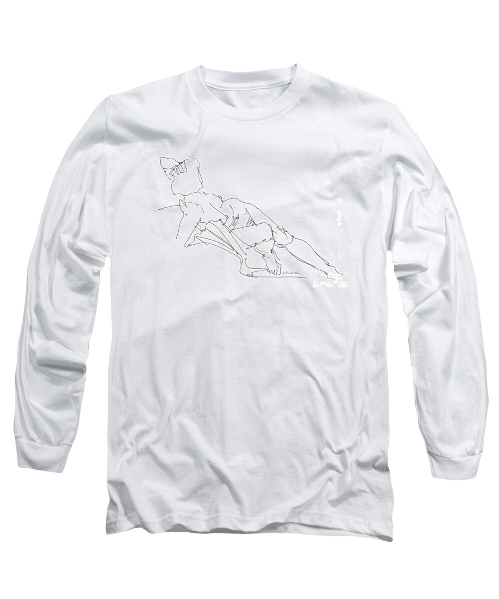 Female Long Sleeve T-Shirt featuring the drawing Nude Female Drawings 3 by Gordon Punt