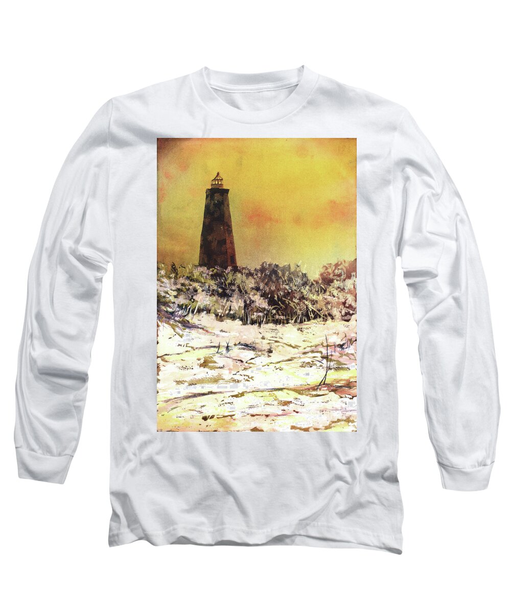 Street Scene Long Sleeve T-Shirt featuring the painting Old Baldy Lighthouse- North Carolina by Ryan Fox