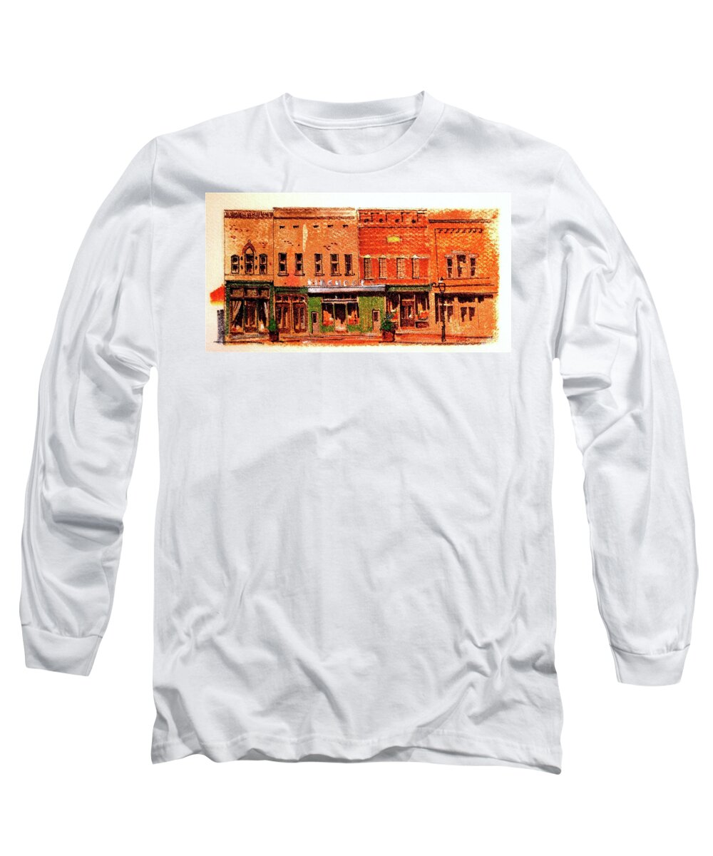Market Square Long Sleeve T-Shirt featuring the drawing On Market Square by William Renzulli