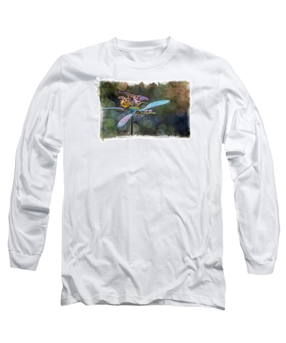 Feeder Long Sleeve T-Shirt featuring the photograph On The Back Of A Dragonfly by Constantine Gregory