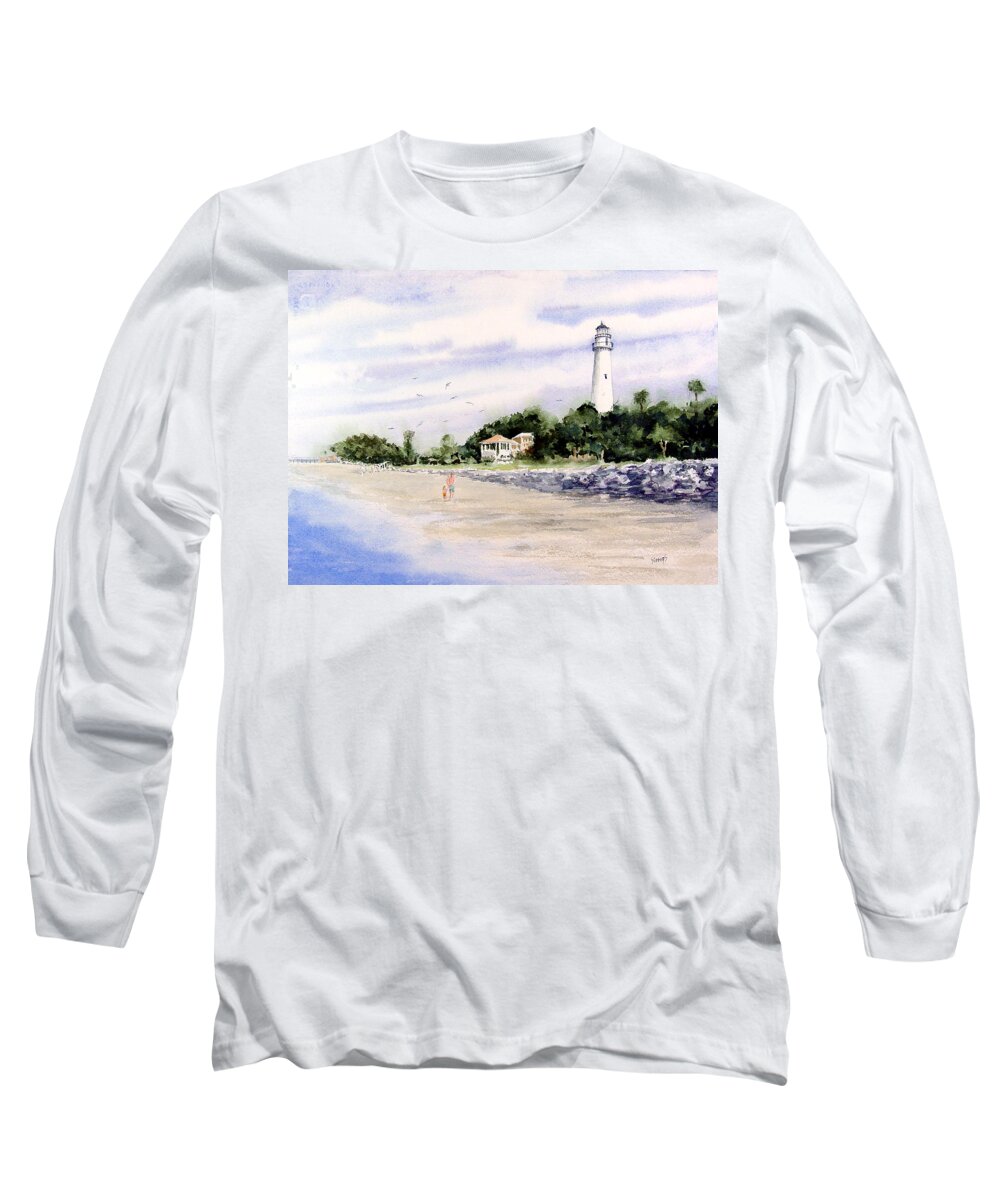 Beach Long Sleeve T-Shirt featuring the painting On The Beach at St. Simon's Island by Sam Sidders