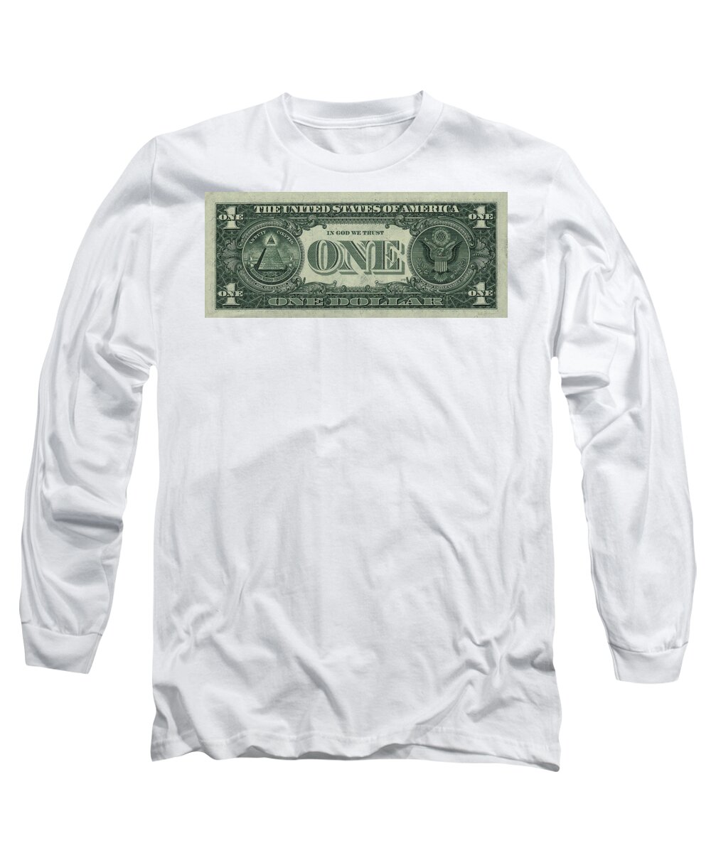 'paper Currency' Collection By Serge Averbukh Long Sleeve T-Shirt featuring the digital art One U. S. Dollar Bill Reverse by Serge Averbukh