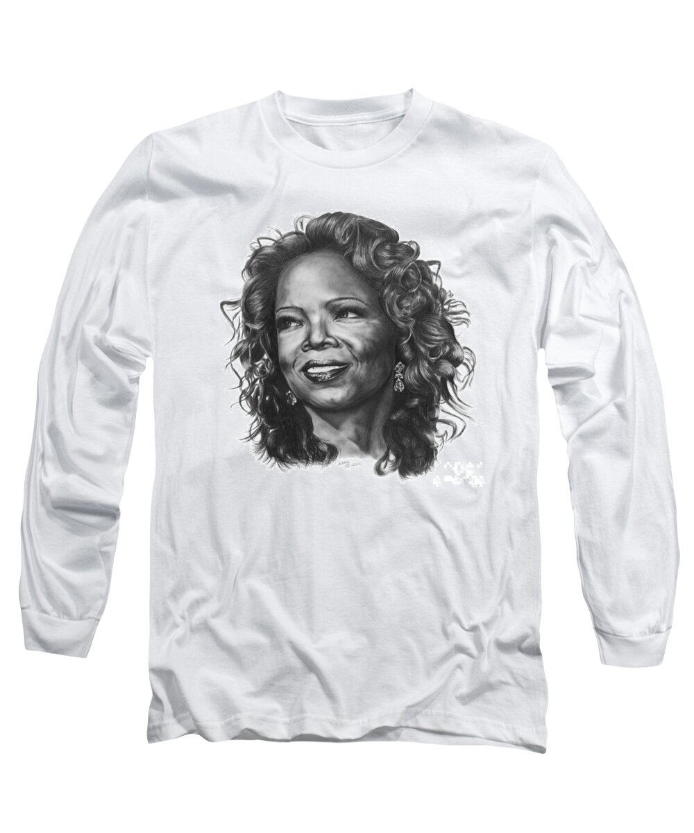Woman Long Sleeve T-Shirt featuring the drawing Oprah by Marianne NANA Betts