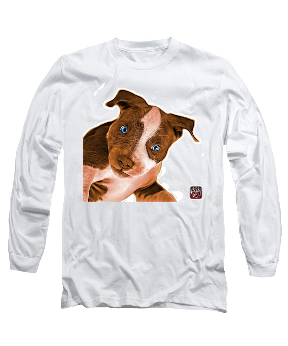 Pitbull Long Sleeve T-Shirt featuring the painting Orange Pitbull Dog Art 7435 - Wb by James Ahn