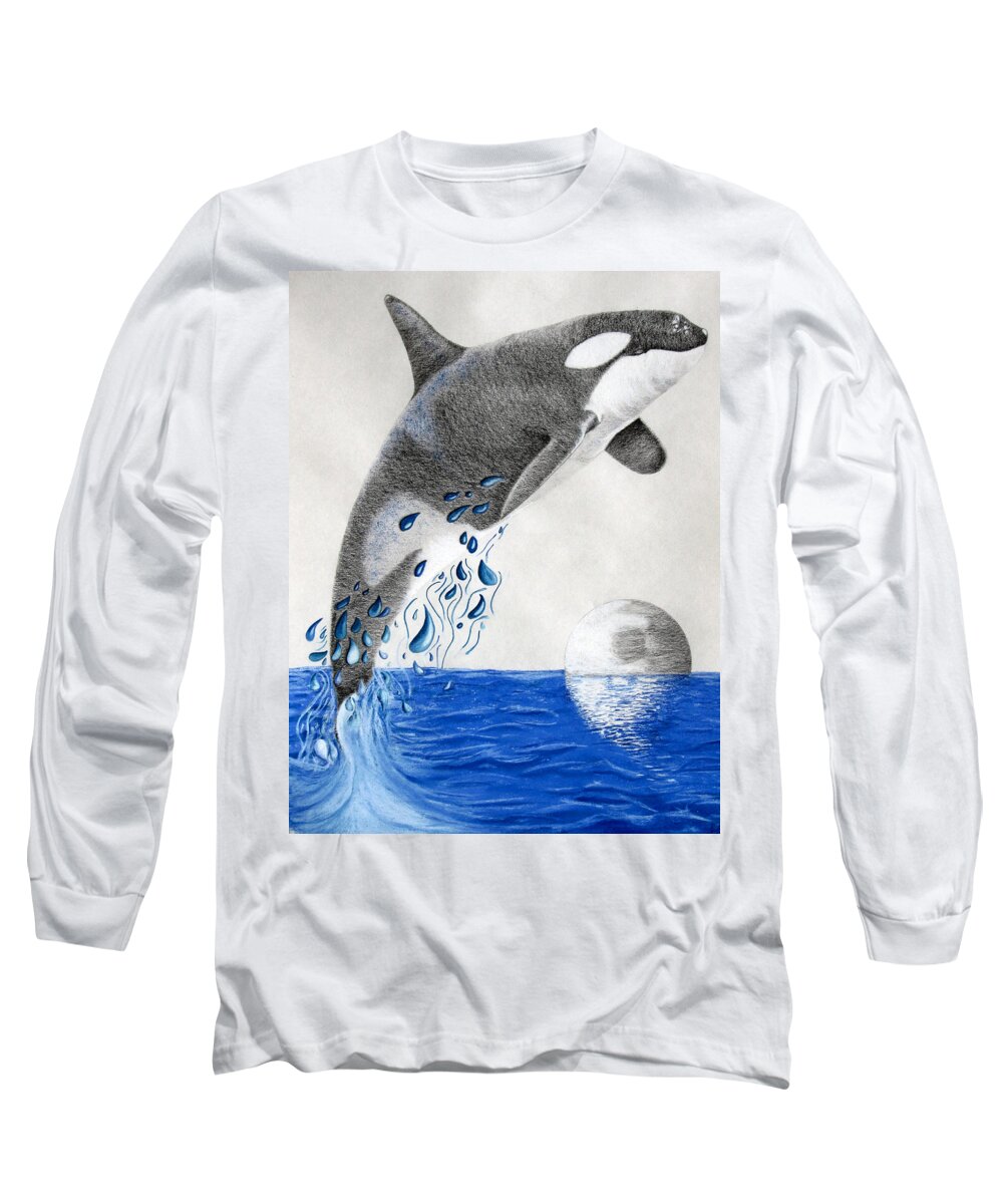 Whale Digital Art Long Sleeve T-Shirt featuring the drawing Orca by Mayhem Mediums