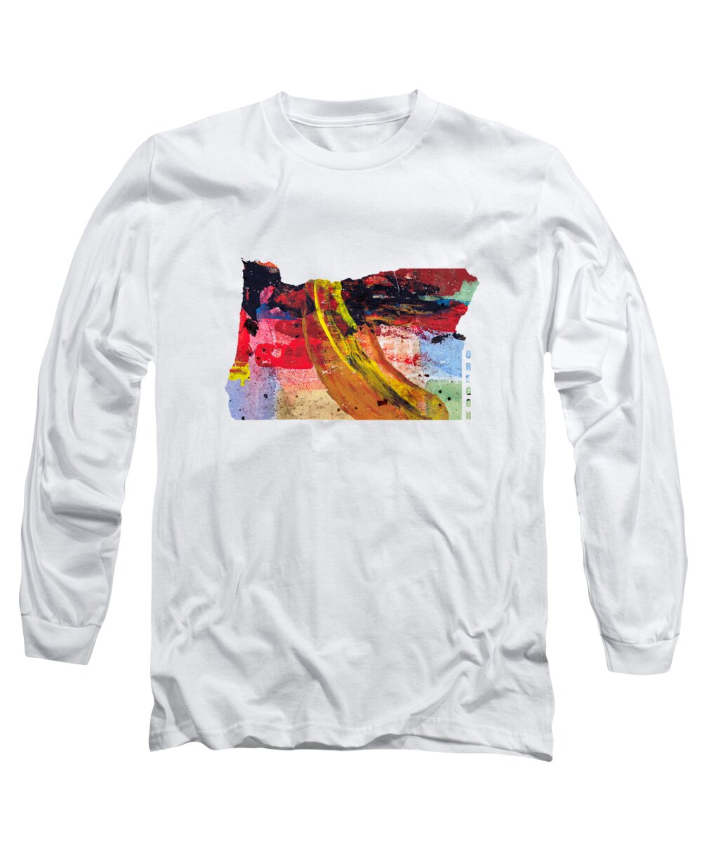 Oregon Long Sleeve T-Shirt featuring the digital art Oregon Map Art - Painted Map of Oregon by World Art Prints And Designs