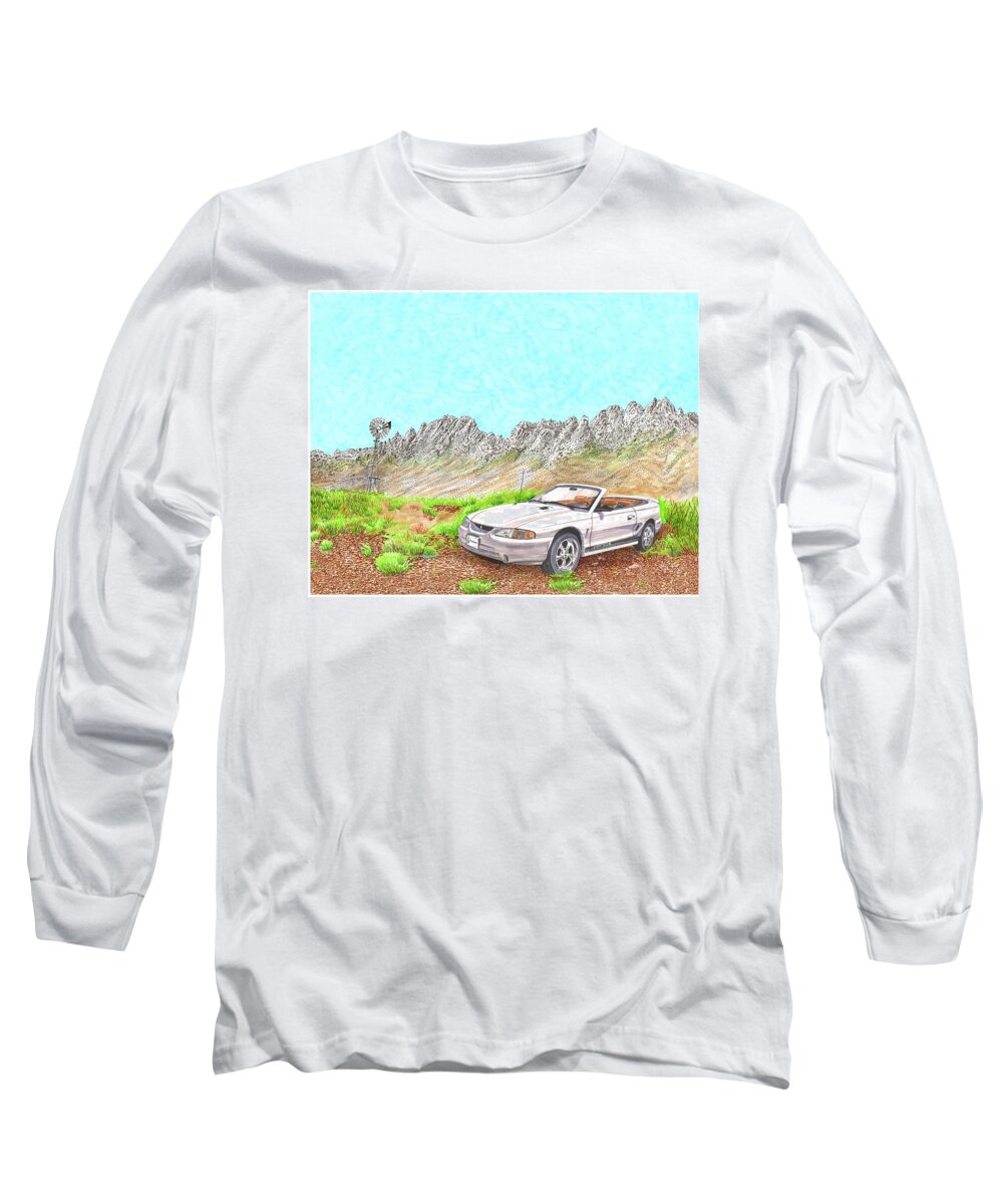 1997 Ford Svt Mustang Cobra Long Sleeve T-Shirt featuring the painting Organ Mountain Mustang by Jack Pumphrey