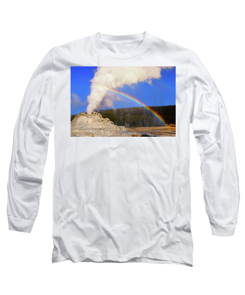 Castle Geyser Long Sleeve T-Shirt featuring the photograph Over the Rainbow by Greg Norrell