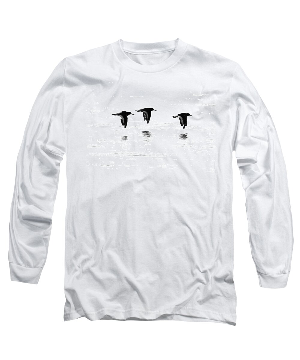 Oystercatchers Flying  Long Sleeve T-Shirt featuring the photograph Oystercatchers by Ian Sanders