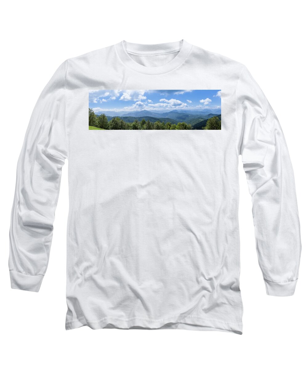 Biert Long Sleeve T-Shirt featuring the photograph Panorama of the foothills of the Pyrenees in Biert by Semmick Photo