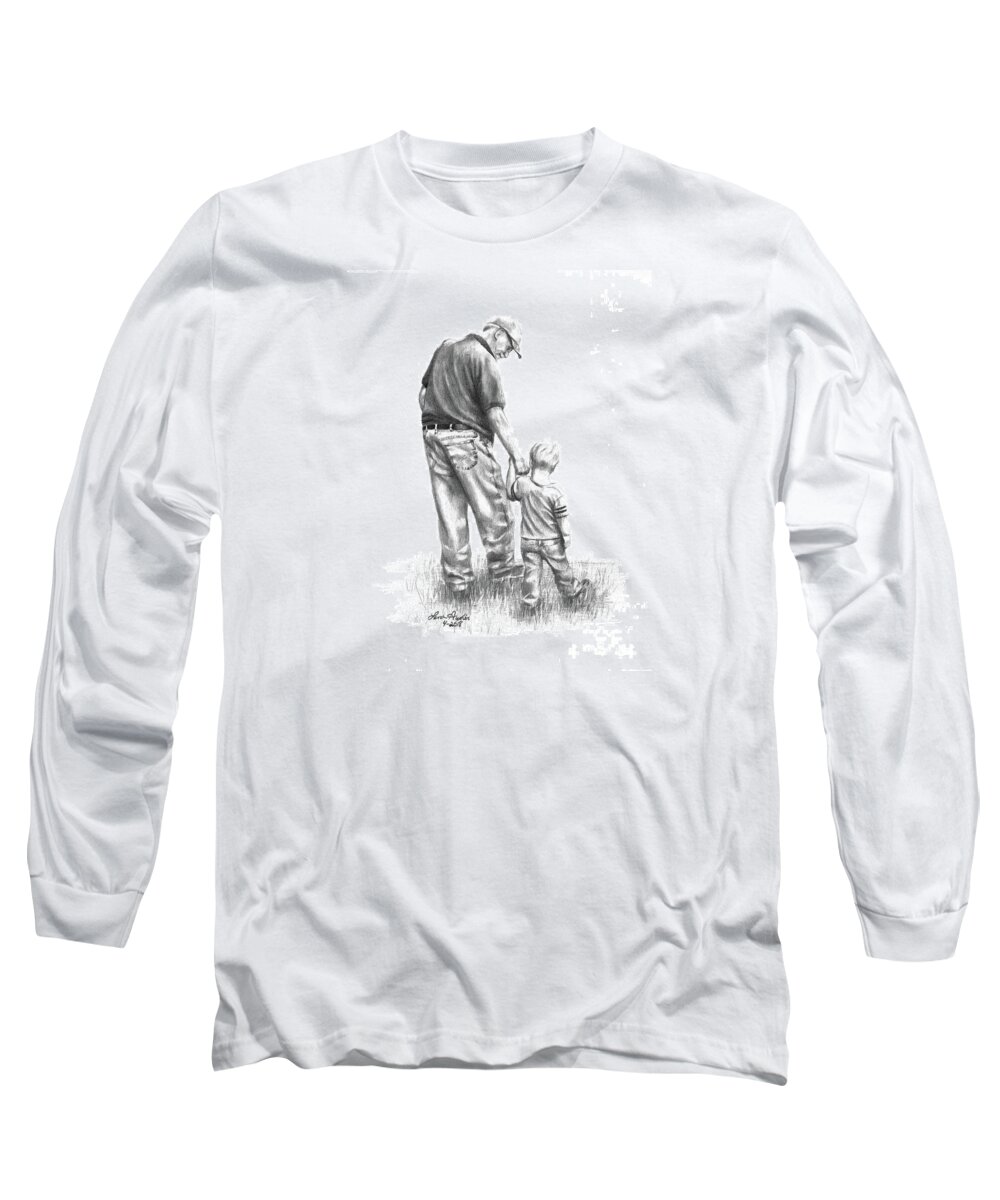 Paper Long Sleeve T-Shirt featuring the drawing Papaw and His Sidekick by Lena Auxier