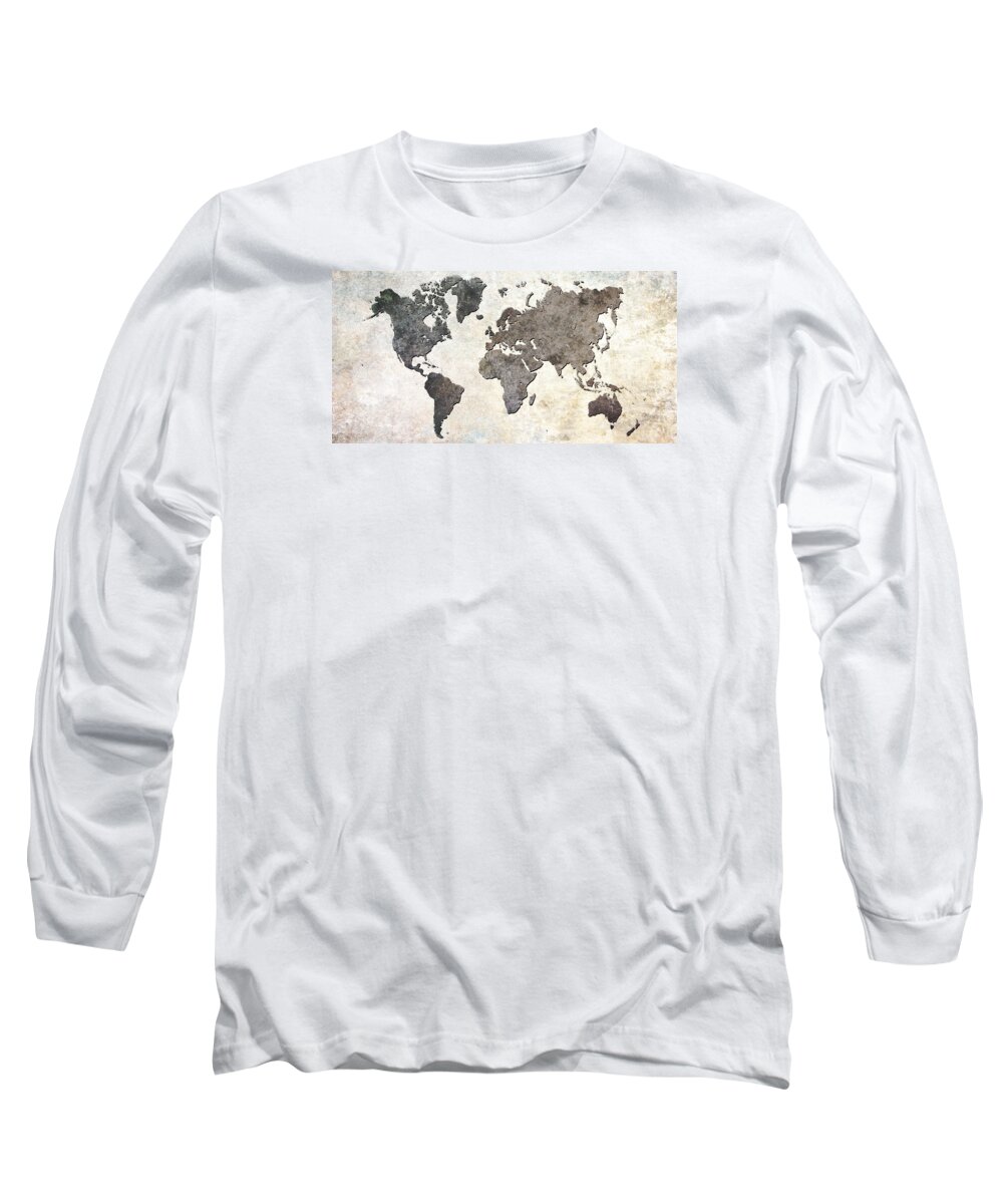Map Long Sleeve T-Shirt featuring the digital art Parchment World Map by Douglas Pittman