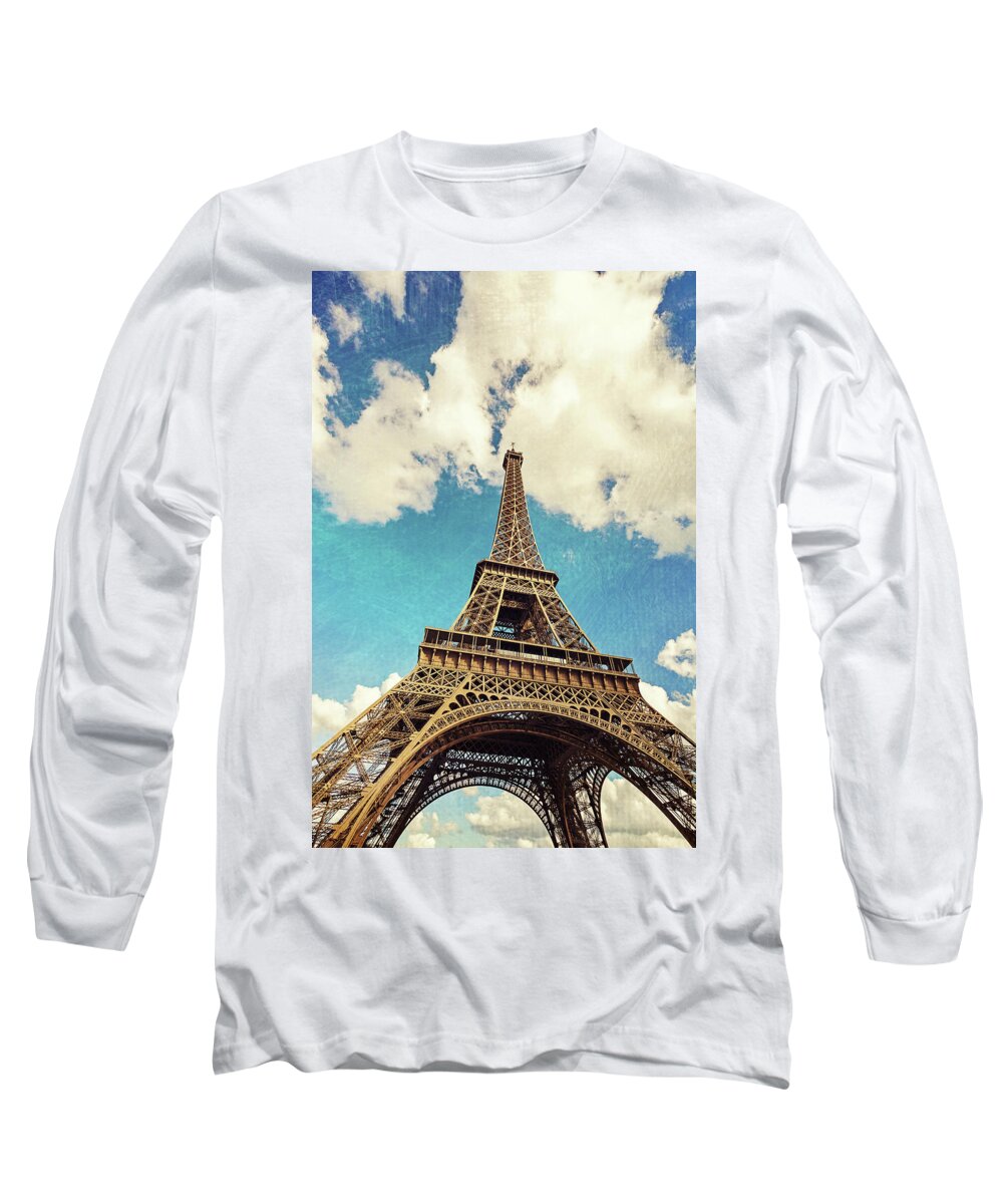 Paris Long Sleeve T-Shirt featuring the photograph Paris Photography - Eiffel Tower Blue by Melanie Alexandra Price