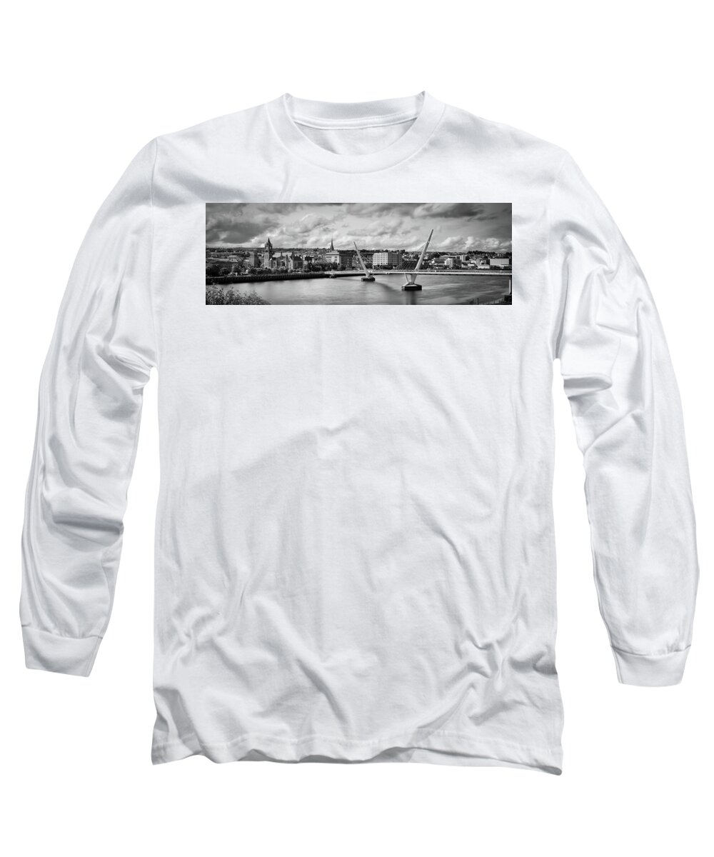Londonderry Long Sleeve T-Shirt featuring the photograph Peace Bridge by Nigel R Bell