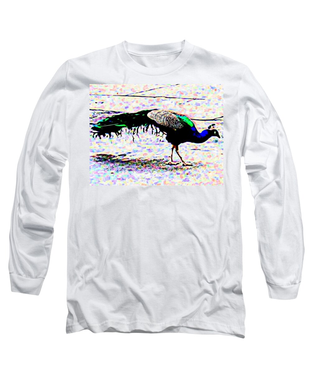 Peacock Long Sleeve T-Shirt featuring the photograph Peacock In Abstract by Kristalin Davis by Kristalin Davis