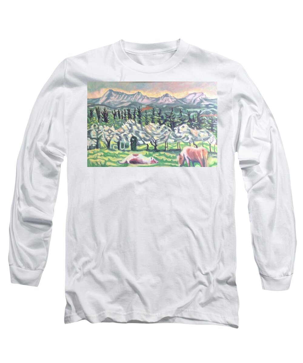 Landscape Long Sleeve T-Shirt featuring the painting Pear Trees by Enrique Ojembarrena