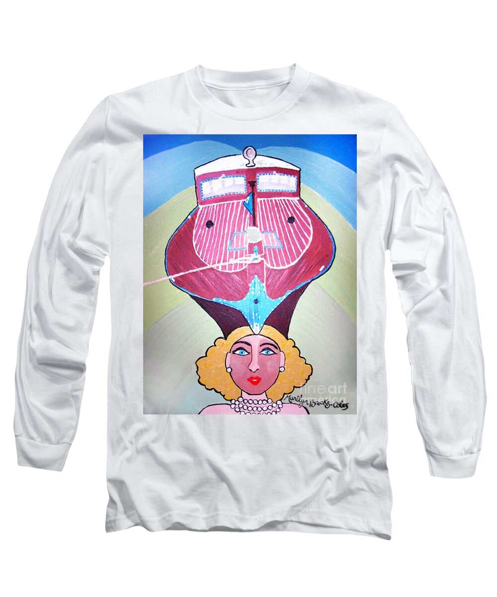Boat Long Sleeve T-Shirt featuring the painting Pearl of a Girl by Marilyn Brooks