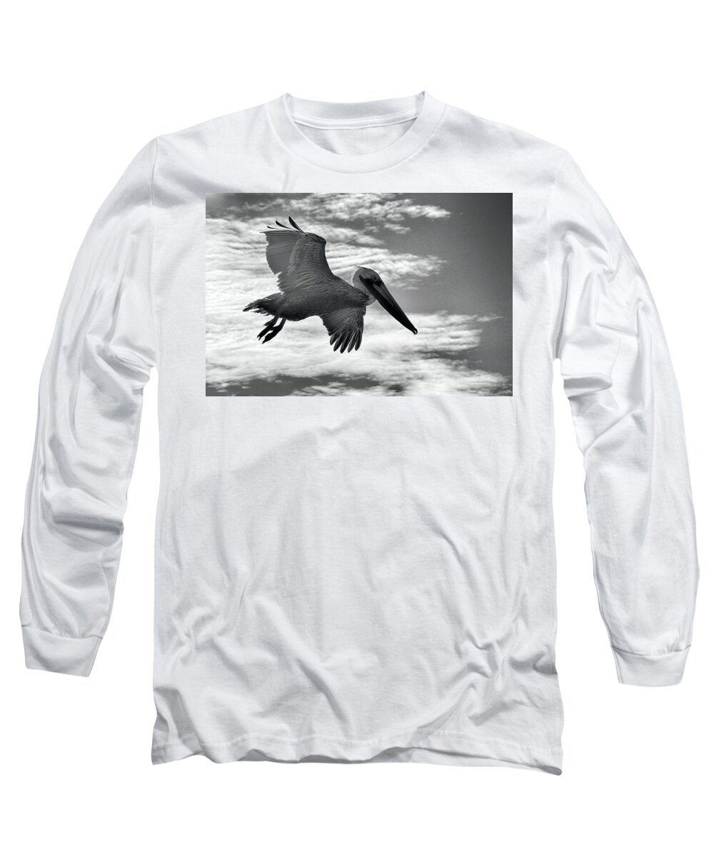 Animals Long Sleeve T-Shirt featuring the photograph Pelican in Flight by AJ Schibig