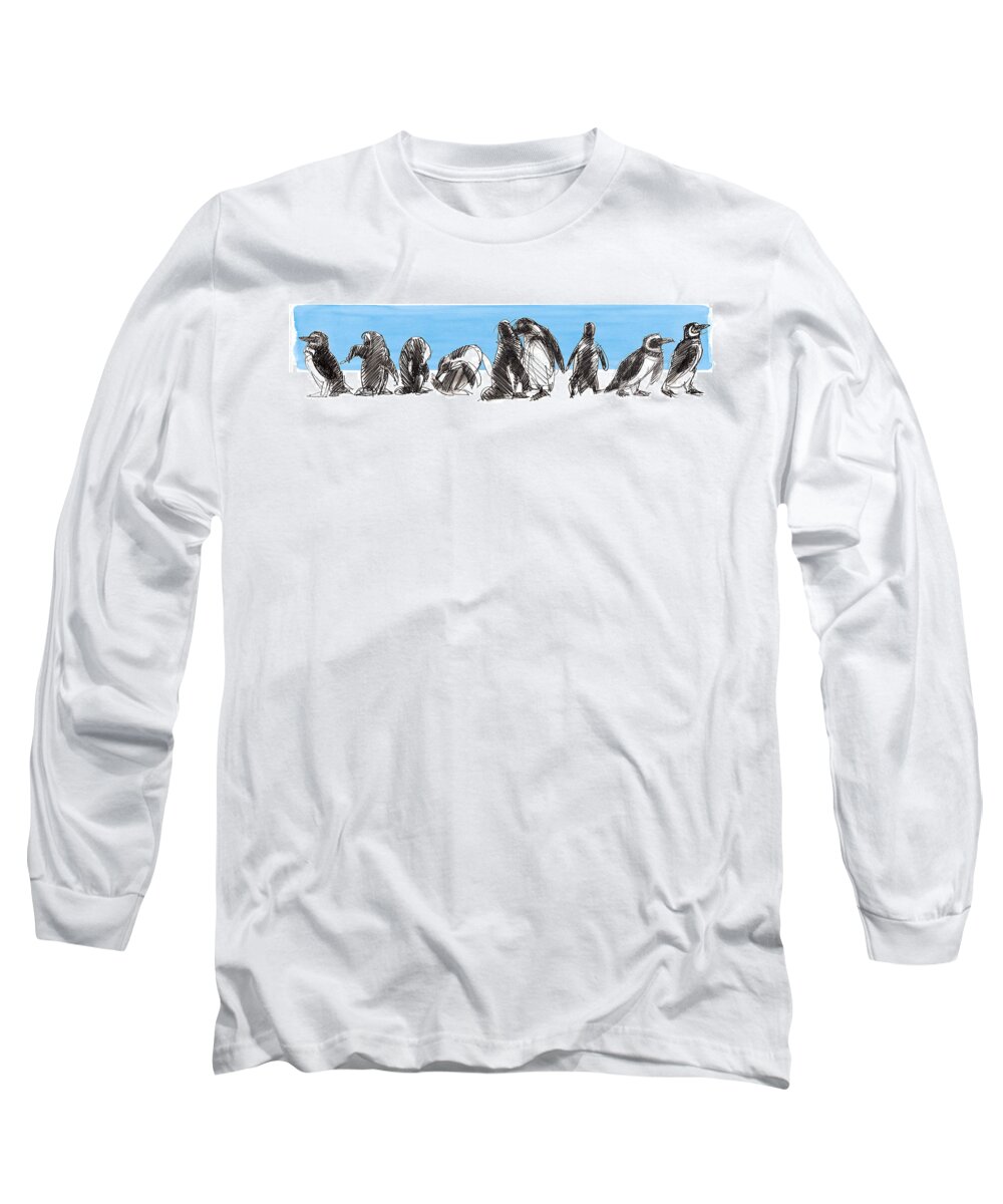 Magellanic Penguins Long Sleeve T-Shirt featuring the mixed media Penguins by Judith Kunzle