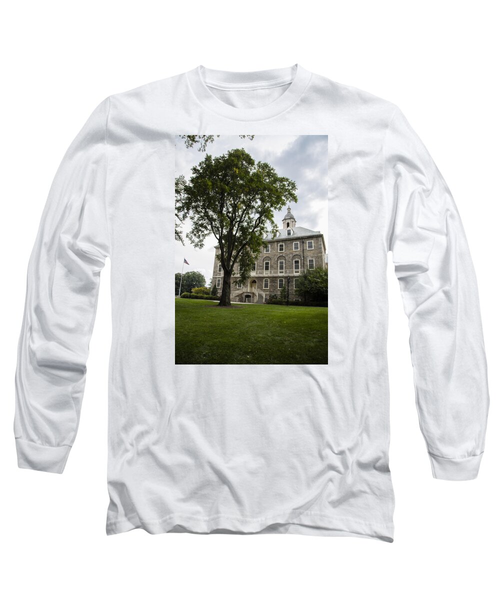 Penn State Long Sleeve T-Shirt featuring the photograph Penn State Old Main from side by John McGraw