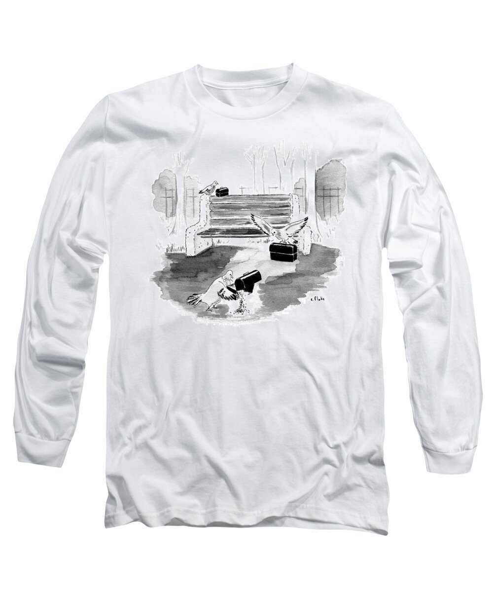 Bird Long Sleeve T-Shirt featuring the drawing Pigeon Lunch Break by Emily Flake