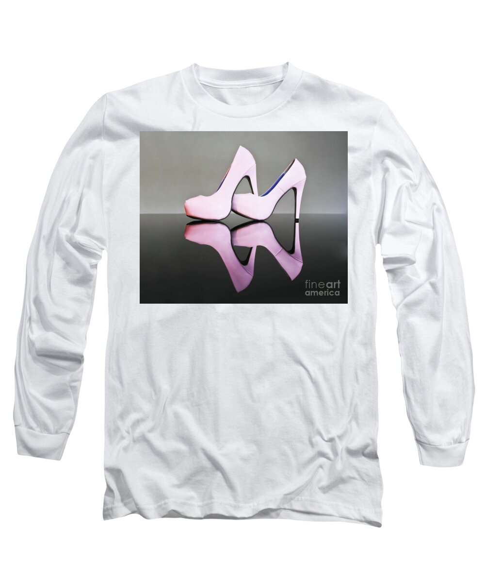 Stiletto Long Sleeve T-Shirt featuring the photograph Pink Stiletto Shoes by Terri Waters