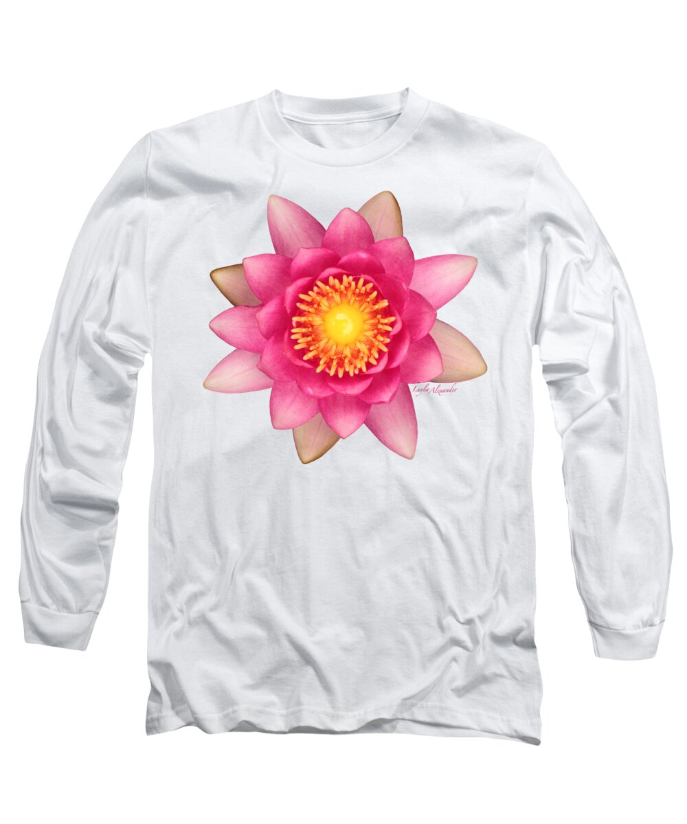 Layla Alexander Long Sleeve T-Shirt featuring the photograph Pink Water Lily Yellow Nectar transparent by Layla Alexander