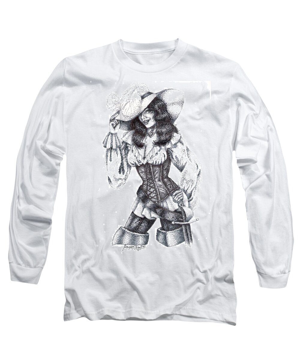 Woman Long Sleeve T-Shirt featuring the drawing Pirate Girl by Scarlett Royale
