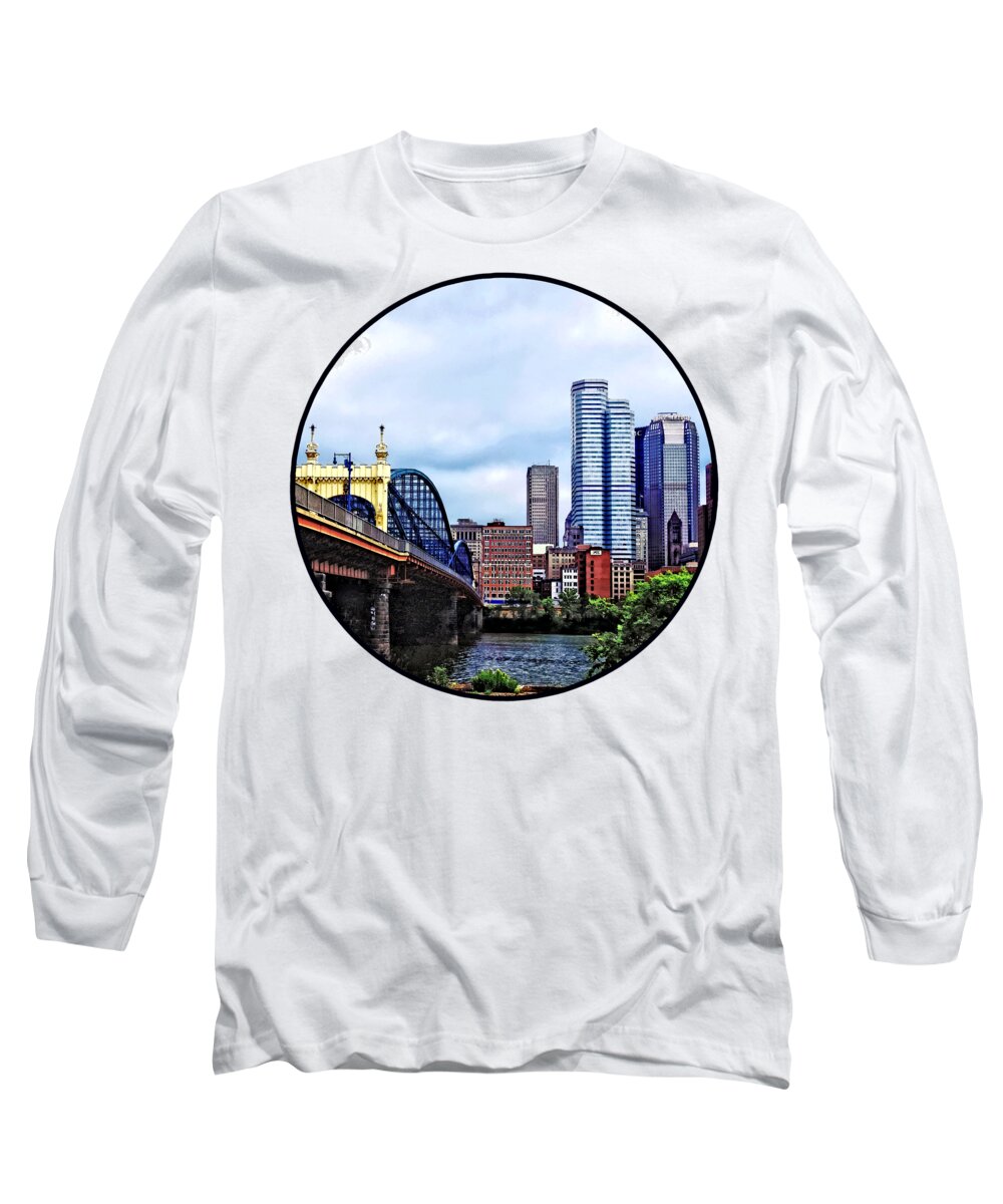 Pittsburgh Long Sleeve T-Shirt featuring the photograph Pittsburgh PA - Pittsburgh Skyline by Smithfield Street Bridge by Susan Savad