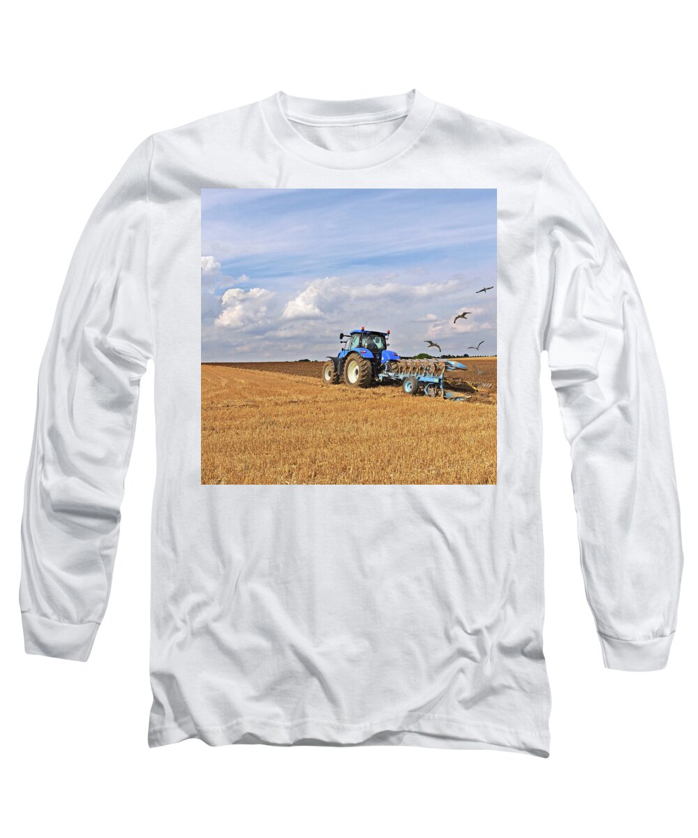 Farm Landscape Long Sleeve T-Shirt featuring the photograph Ploughing After The Harvest - Square by Gill Billington
