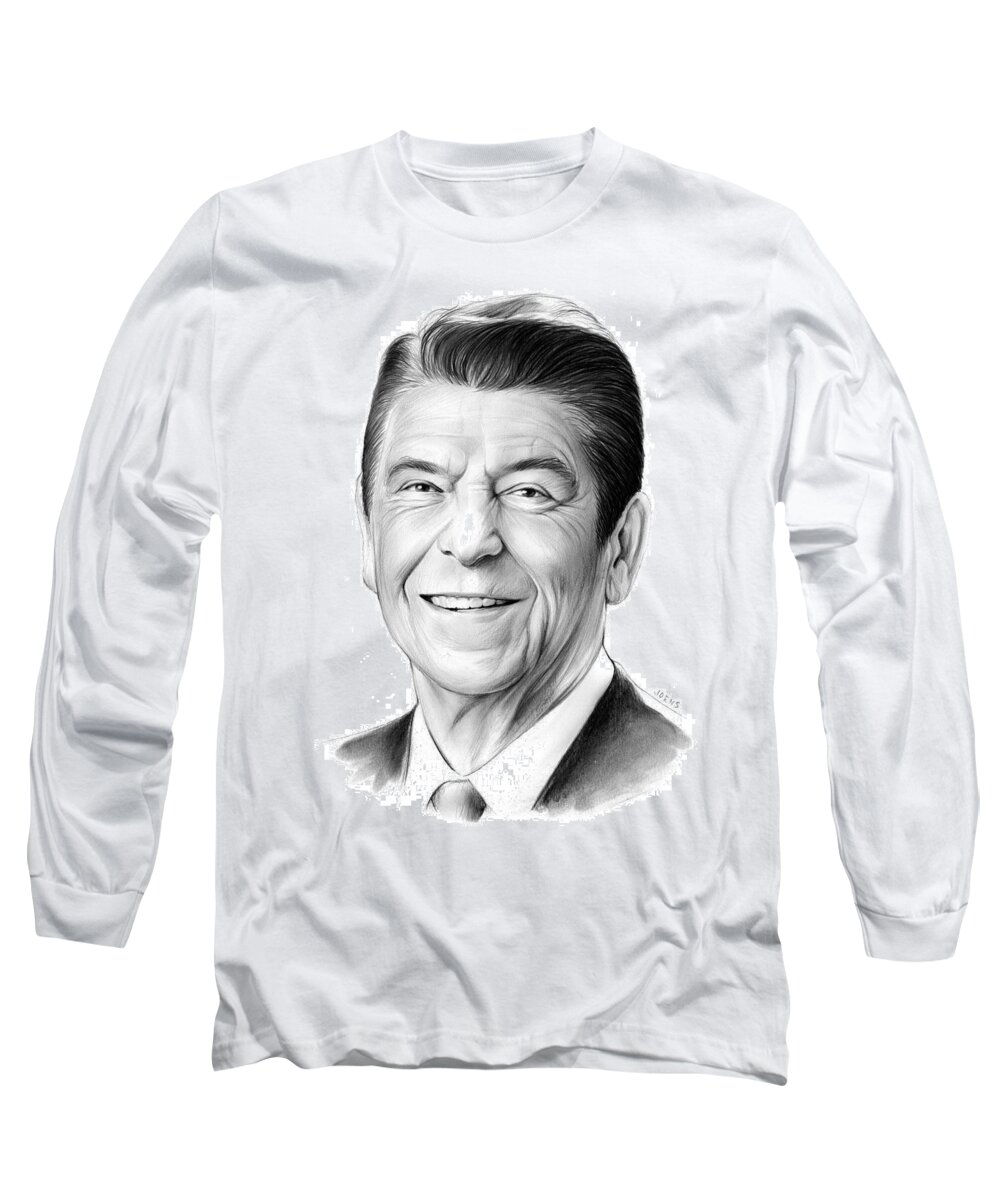 President Long Sleeve T-Shirt featuring the drawing President Ronald Reagan by Greg Joens