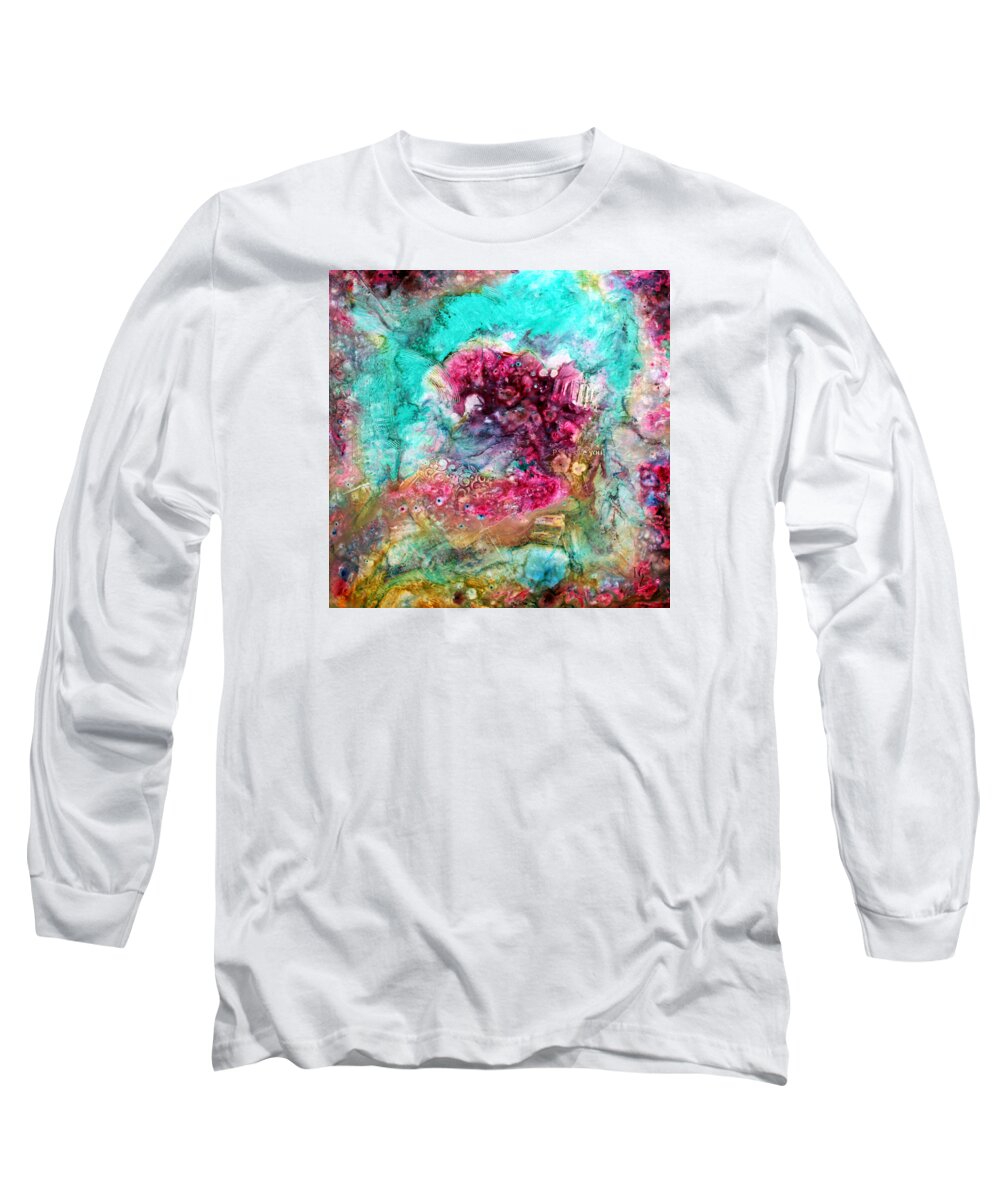 Abstract Long Sleeve T-Shirt featuring the painting PS I Love You by Ivan Guaderrama