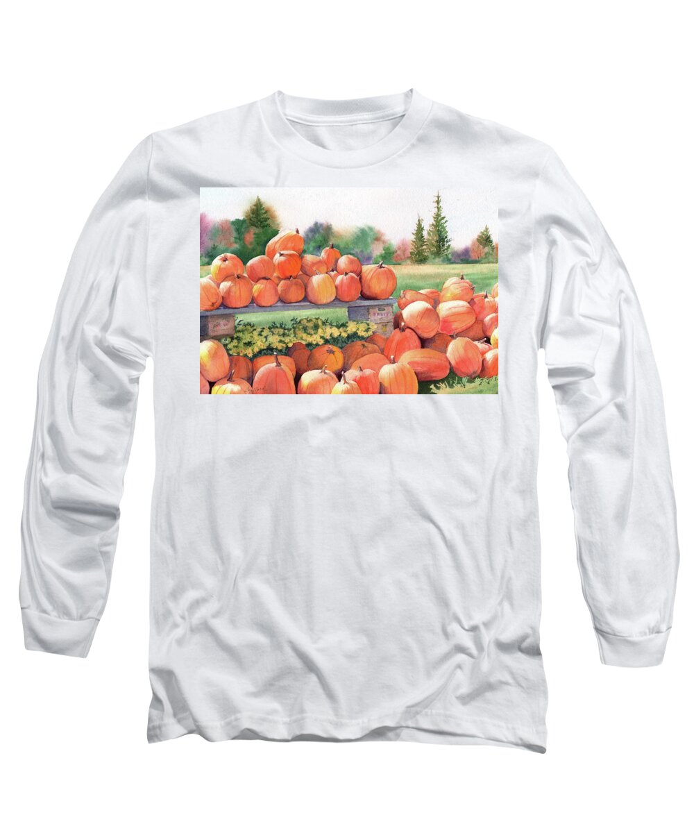 Pumpkins Long Sleeve T-Shirt featuring the painting Pumpkins for Sale by Vikki Bouffard